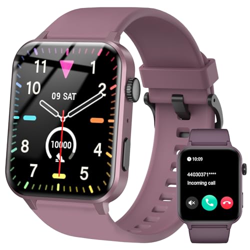 IOWODO Smartwatch Damen Herren 1,85 Zoll Uhren Fitnessuhr Sportuhr mit Schrittzähler Herzfrequenzmonitor Schlafmonitor Fitness Tracker Wasserdicht Lila Bluetooth Anrufe Smart Watch für iOS Android von IOWODO