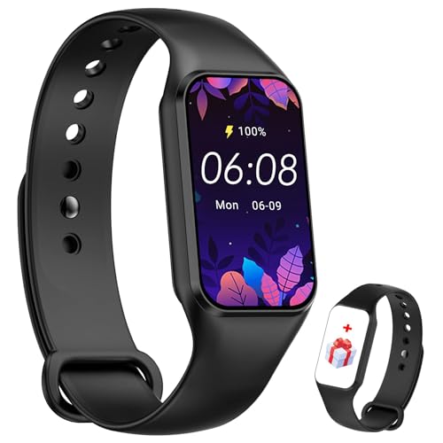 IOWODO Smartwatch Damen Herren Oximeter Herzfrequenz Schlaf Schrittzähler Smartwatch mit Benachrichtigung, SpO2, Wasserdicht IP68 für Android IOS (Black+Purple) von IOWODO