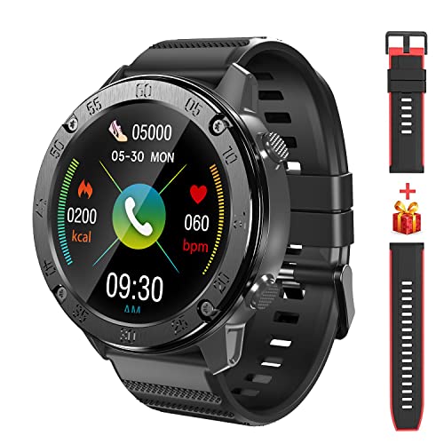 IOWODO Smartwatch Herren, 1,3” Color Touchscreen Fitnessuhr Fitness Tracker IP68 Wasserdicht Smart Watch Sportuhr Pulsuhr mit Herzfrequenz, Schlafmonitor, Schrittzähler, für iOS Android, Schwarz von IOWODO