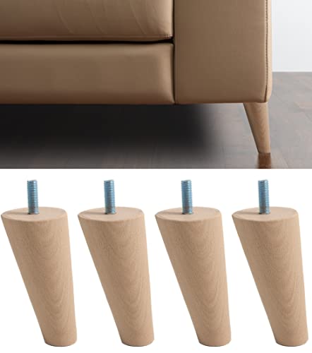 4X Möbelfüße Sofa Füße aus Holz – Höhe 12 cm – Schraube M10 - Made in Italy – Fuße aus Rohholz fur Möbel, Sofas, Schränke – Beine in geneigt-Design von IPEA