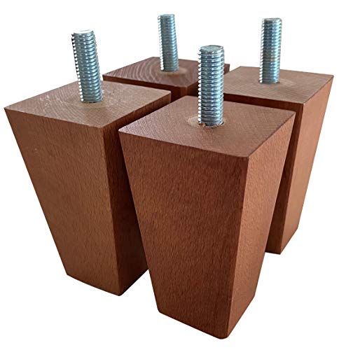 IPEA 4 x quadratische Füße aus Holz für Möbel und Möbel – Set mit 4 Füßen für Sessel – Höhe 90 mm – Farbe Walnuss von IPEA