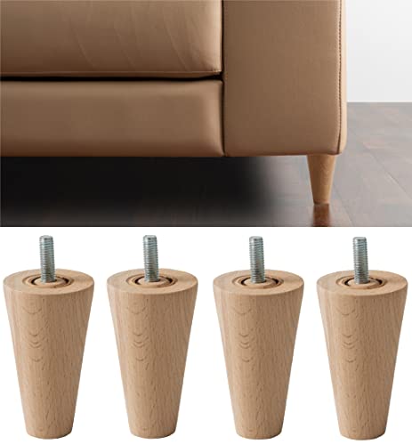 IPEA 4X Möbelfüße Sofa Füße aus Holz – Höhe 100 mm – Made in Italy – Fuße aus Rohholz fur Möbel, Sofas, Schränke – Beine in Kegelform Massivholz fur Sessel – Helle Farbe – 10 cm von IPEA