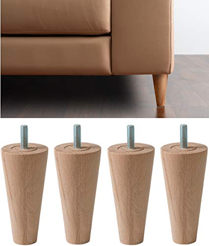 IPEA 4X Möbelfüße Sofa Füße aus Holz – Höhe 120 mm – Made in Italy – Fuße aus Rohholz fur Möbel, Sofas, Schränke – Beine in Kegelform Massivholz fur Sessel – Helle Farbe – 12 cm von IPEA