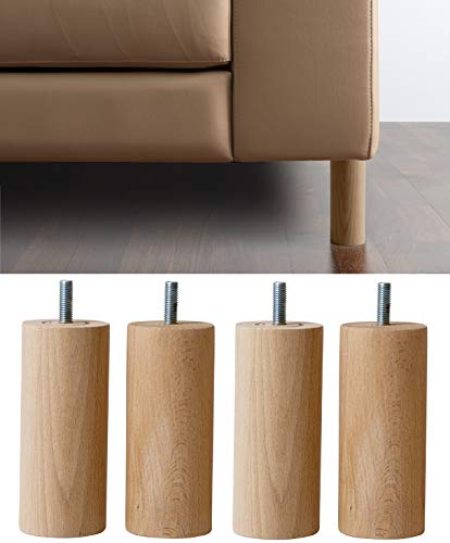 IPEA 4X Möbelfüße Sofa Füße aus Holz – Höhe 140 mm – Made in Italy – Fuße aus Rohholz fur Möbel, Sofas, Schränke – Beine in Zylinderform Massivholz fur Sessel - Kolor Natural von IPEA