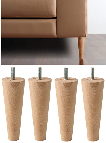 IPEA 4X Möbelfüße Sofa Füße aus Holz – Höhe 160 mm – Made in Italy – Fuße aus Rohholz fur Möbel, Sofas, Schränke – Beine in Kegelform Massivholz fur Sessel – Helle Farbe – 16 cm von IPEA