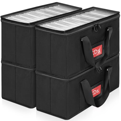 IPEB CD Aufbewahrungshülle, DVD-Aufbewahrungsbox, CD/DVD-Aufbewahrungstasche mit Tragegriff, CD-/DVD-Tasche mit transparentem Deckel (Schwarze CD Case, 4-Pack) von IPEB