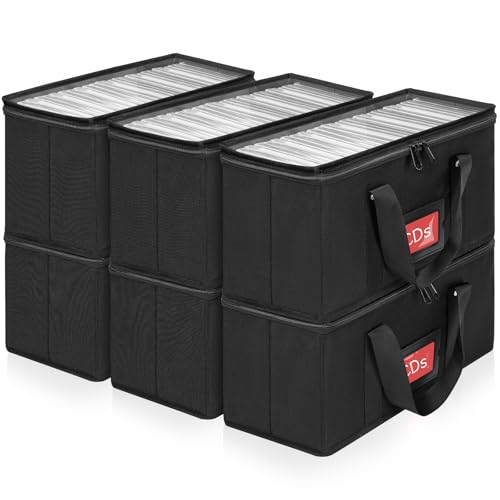 IPEB CD Aufbewahrungshülle, DVD-Aufbewahrungsbox, CD/DVD-Aufbewahrungstasche mit Tragegriff, CD-/DVD-Tasche mit transparentem Deckel (Schwarze CD Case, 6-Pack) von IPEB