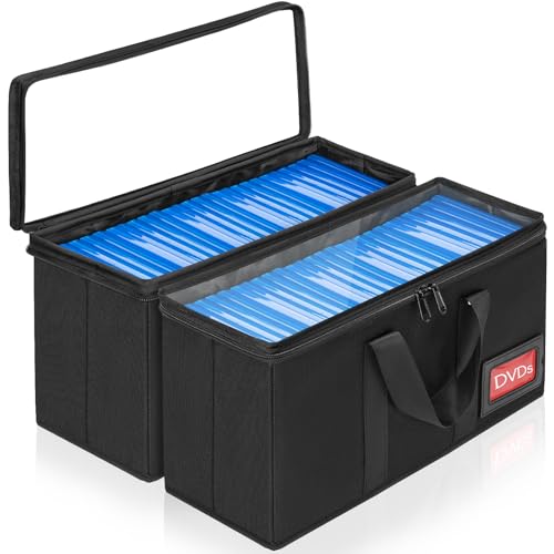 IPEB CD Aufbewahrungshülle, DVD-Aufbewahrungsbox, CD/DVD-Aufbewahrungstasche mit Tragegriff, CD-/DVD-Tasche mit transparentem Deckel (Schwarze DVD Case, 2-Pack) von IPEB