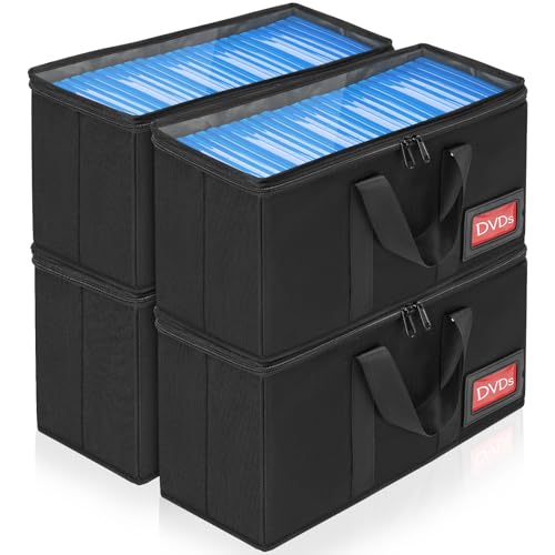 IPEB CD Aufbewahrungshülle, DVD-Aufbewahrungsbox, CD/DVD-Aufbewahrungstasche mit Tragegriff, CD-/DVD-Tasche mit transparentem Deckel (Schwarze DVD Case, 4-Pack) von IPEB