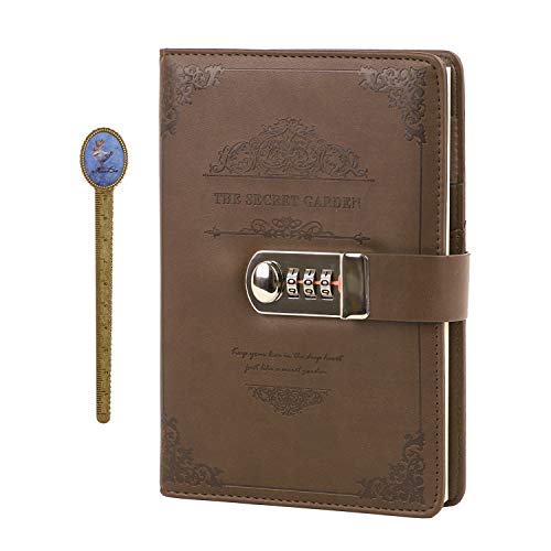 A5 Notizbuch Tagebuch mit Passwort PU Leder Hardcover Retro Vintage Notebook Daily Book mit Zahlenschloss DIN A5 Notizblock Journal Reisetagebuch Planer Organizer zum Schreiben 100 Blatt/200 Seiten von IPENNY