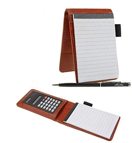 A7 PU Leder Notizbuch mit Taschenrechner Notizblock Konferenzmappe mit Stift Notebook Organizer Handlich klemmbrett Schreibmappe Business-Schreibblock Notizbuch im Polizeistil 13,8x 8,8 cm von IPENNY