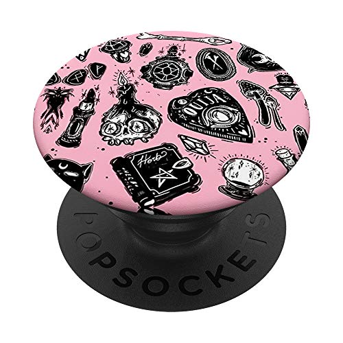 Pink Skull Ouija Book Cat Candle Pop Sockets Grip Stand PopSockets PopGrip: Ausziehbarer Sockel und Griff für Handys/Tablets mit Tauschbarem Top von IPKaKa