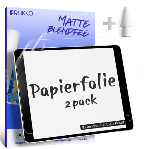 2 Stück Like Paper Folie Kompatibel mit iPad 9 /8 /7 Generation( iPad 10,2 Zoll, 2021, 2020, 2019), Matte Schutzfolie Papierfolie Displayschutz Papier Film Blendfreiem Screen Protector for Zeichnen von IPROKKO