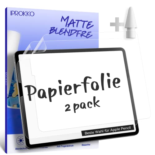 [2 Stück] Like Paper Folie kompatibel mit iPad Pro 12,9 Zoll (2022/2021/2020/2018), Matte Schutzfolie Papierfolie Displayschutz Papier Film Blendfreiem Screen Protector for Zeichnen, Schreibe, Notizen von IPROKKO