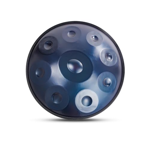 Handpan Schlagzeug Instrument in D-Moll 22 Zoll Steel Drum Hand Pan mit Softbag 2 Handpan Schlägel Staubtuch Handpan Ständer blau von IPUDIS