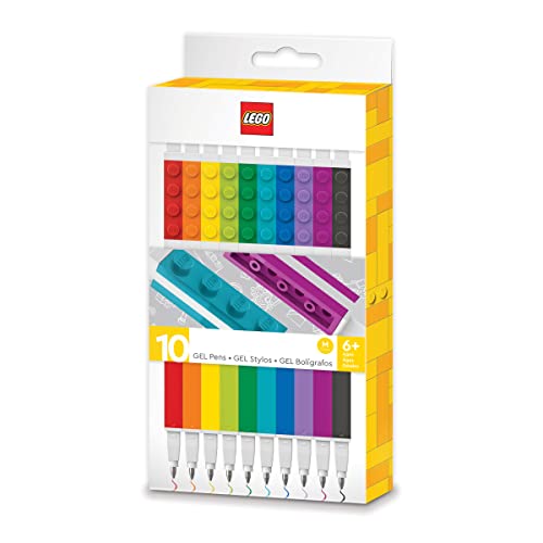 IQ LEGO Iconic Schreibwaren: Kreativer Schnell trocknender Gelschreiber mit LEGO Platte - Set mit 10 Farben, Feine Spitze 0.5 - Büroschreibinstrument von IQ