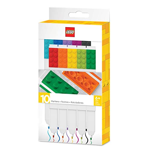 LEGO Iconic Schreibwaren 10er Pack Marker: Kreativer Schnell trocknender Gelschreiber mit LEGO Platte - Set mit 10 Farben, Feine Spitze 0.7 - Büroschreibinstrument von IQ