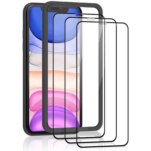 IQShield Panzer Schutz Glas für iPhone 11/ iPhone XR, 3 Stück Panzer Schutzfolie, mit Positionierhilfe, 3D Runde Kante Glas Displayschutz, 9H Härte Glasfolie, HD Klar, Anti-Kratzen Panzerfolie von IQShield