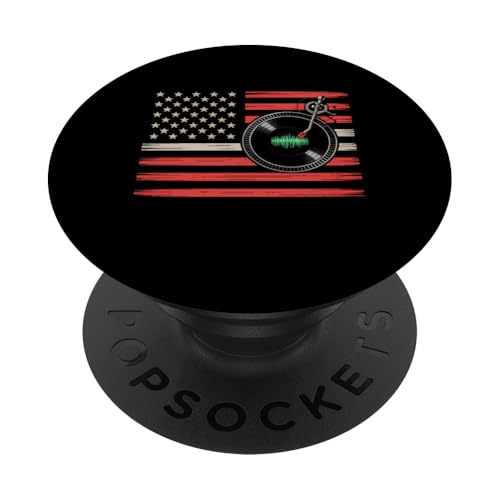 DJ USA Flagge Vinyl Schallplattenspieler 4. Juli Party Geschenk PopSockets Klebender PopGrip DJ USA Flagge Vinyl Schallplattenspieler 4. Juli Party Geschenk PopSockets Klebender PopGrip von IQTEE