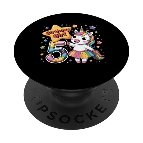 Einhorn-Mädchen zum fünften Geburtstag, 5 Jahre alt, Partygeschenk PopSockets Klebender PopGrip Einhorn-Mädchen zum fünften Geburtstag, 5 Jahre alt, Partygeschenk PopSockets Klebender PopGrip von IQTEE