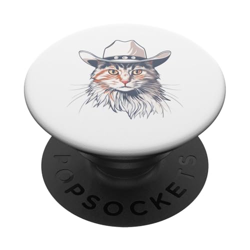 Katze Cowboy Western Maine Coon Kätzchen Kitty Ranch Rodeo Pferd PopSockets Klebender PopGrip von IQTEE
