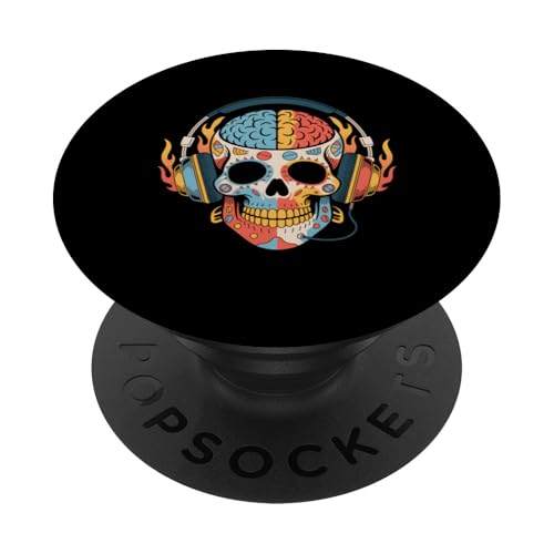Kopfhörer mit Totenkopf-Motiv, Retro, Vintage, Disco, Geschenk PopSockets Klebender PopGrip von IQTEE