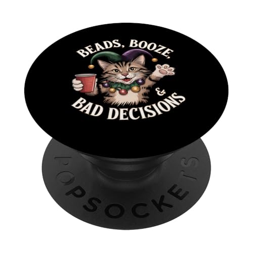 Mardi Gras Cat Party Perlen Booze Bad Decisions Lustige Katze PopSockets Klebender PopGrip Mardi Gras Cat Party Perlen Booze Bad Decisions Lustige Katze PopSockets Klebender PopGrip von IQTEE