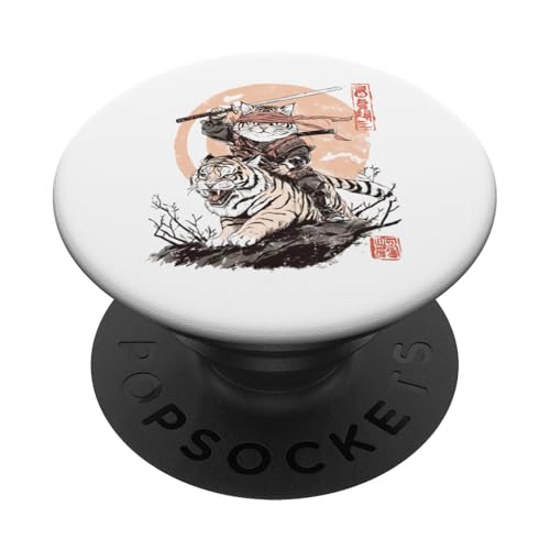 Samurai-Katze reitender Tiger Japanischer Krieger Anime Grafik Kunst PopSockets Klebender PopGrip Samurai-Katze reitender Tiger Japanischer Krieger Anime Grafik Kunst PopSockets Klebender PopGrip von IQTEE