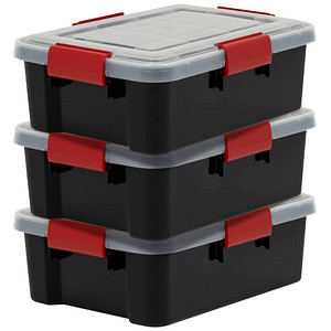 3 IRIS Ohyama AT-S BkR/C/D.Red Aufbewahrungsboxen 3x 10,0 l schwarz, transparent, rot 29,0 x 39,0 x 14,6 cm von IRIS Ohyama