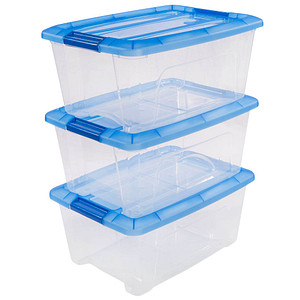 3 IRIS Ohyama Clear NTB Aufbewahrungsboxen 3x 15,0 l transparent, blau 29,0 x 39,5 x 26,0 cm von IRIS Ohyama