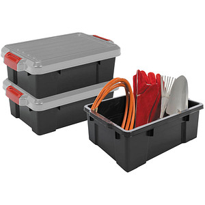 3 IRIS Ohyama DIY SK-130 Aufbewahrungsboxen 3x 12,5 l schwarz, grau, rot 29,7 x 46,0 x 25,0 cm von IRIS Ohyama