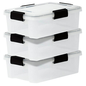 3 IRIS Ohyama Water Proof Aufbewahrungsboxen 3x 10,0 l transparent, schwarz 29,0 x 39,0 x 14,6 cm von IRIS Ohyama