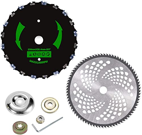 IRmm 22,9 cm x 20 Zähne, Kettensägen-Zahnbürstenklinge und 25,4 cm x 80T Hartmetallspitze mit Adapter für Schneider, Trimmer, Unkrautfresser (2,5 cm Arbor) von IRmm
