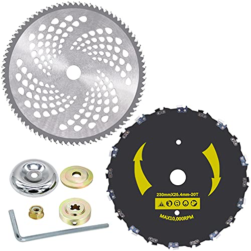 IRmm 22,9 cm x 20 Zähne, Kettensägen-Zahnbürstenklinge und 25,4 cm x 80T Hartmetallspitze mit Adapter für Schneider, Trimmer, Unkrautfresser (2,5 cm Arbor) von IRmm