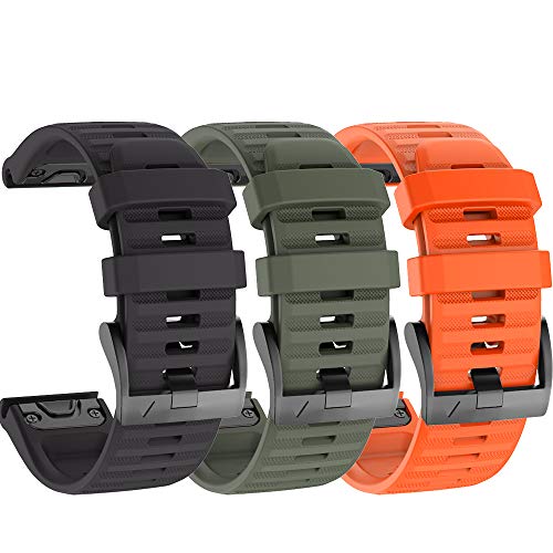 ISABAKE Armband für Garmin Fenix 6X, QuickFit 26mm Breites Uhrenarmband Kompatibel mit Fenix 6X / 6X Pro, Fenix 5X / 5X Plus, Fenix 3/3 HR (3 PCS) von ISABAKE