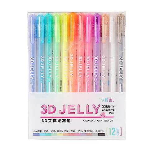 ISAKEN 6 Farben Gelstifte Set 3D Jelly Pen Gel-Stift Multicolor Gel Stift Set Neon Pastellfarben Gelstifte für Künsterbedarf, Zeichnungen, Notizen, Basteln, Journaling, Doodling von ISAKEN