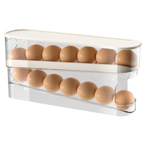 ISAKEN Eierhalter Rollend Weiß Automatisch Eierspender Kunststoff Platzsparende Rutschfeste Egg Dispenser Doppellagiger Eierablage Eier Organizer für Speisekammer 2-stöckiges Eierregal Für 12-14 Eier ISAKEN Eierhalter Rollend Weiß Automatisch Eierspender Kunststoff Platzsparende Rutschfeste Egg Dispenser Doppellagiger Eierablage Eier Organizer für Speisekammer 2-stöckiges Eierregal Für 12-14 Eier von ISAKEN