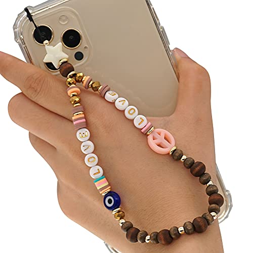 Smiley Face Perlen Telefon Charm Strap Mobile Phone Beads Lanyard böhmisches Design Handgelenkkette Handykette Anti-Lost Mobile Phone Chain Wrist Bracelet Phone Charm Strap Cord Lanyard für Damen von ISAKEN