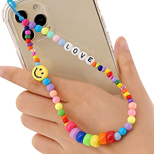 Smiley Face Perlen Telefon Charm Strap Mobile Phone Beads Lanyard böhmisches Design Handgelenkkette Handykette Anti-Lost Mobile Phone Chain Wrist Bracelet Phone Charm Strap Cord Lanyard für Damen von ISAKEN