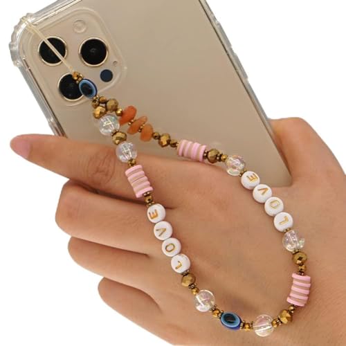 Smiley Face Perlen Telefon Charm Strap Mobile Phone Beads Lanyard böhmisches Design Handgelenkkette Handykette Anti-Lost Mobile Phone Chain Wrist Bracelet Phone Charm Strap Cord Lanyard für Damen von ISAKEN