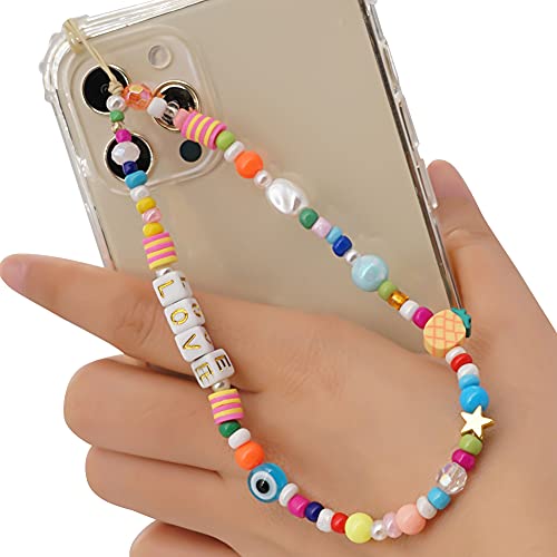 Smiley Face Perlen Telefon Charm Strap Mobile Phone Beads Lanyard böhmisches Design Handgelenkkette Handykette Anti-Lost Mobile Phone Chain Wrist Bracelet Phone Charm Strap Cord Lanyard für Damen von ISAKEN