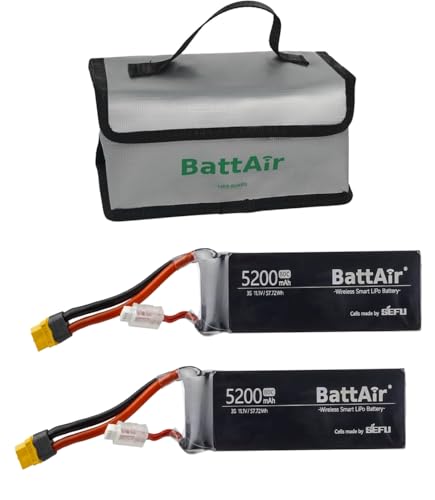 ISDT 11.1V Smart Lipo Akku 3S 5200mAh 80C BattAir Rc Auto Batterie mit XT-60 Stecker Hobby Akkus mit Lipo-Tasche für RC Flugzeug Hubschrauber Plane Boot 1:10,Per Mobiltelefon Bedienbar(2PCS) von ISDT