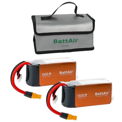 ISDT 4S BattAir Lipo Akku 14.8V 1500mAh 85C Rc Smartech Akku mit XT-60 Stecker mit Lipo-Tasche für RC Auto FPV-Renndrohne (4-6 Zoll) Flugzeug RC Modelle, Per Mobiltelefon bedienbar (2 Packs) von ISDT