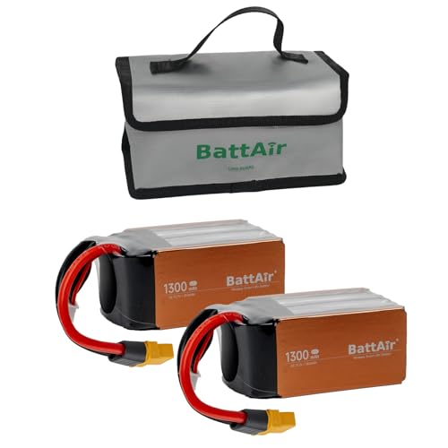 ISDT BattAir 6S 1300mAh Smart Lipo Akku 22.2v 85C Rc Hobby Akkus mit Lipo-Tasche für RC Auto RC FPV Racing Drone (4-6in), Hubschrauber Flugzeug, XT-60, Per Mobiltelefon bedienbar(2 Packungen) von ISDT