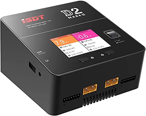 ISDT D2 Mark 2 Lipo Akkus Ladegerät Balancer Entlader,AC Dual 200W Kanal Intelligentes Ladegerät für LiHv/LiPo/Life/Lilon (1-6S) NiMH/CD(1-16S) Pb(1-12S) Akkus von ISDT