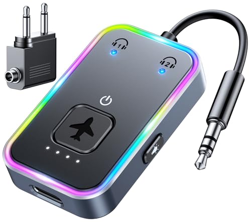 ISEYOU Bluetooth 5.3 Transmitter, Bluetooth Adapter Flugzeug mit Extra Dual 3,5mm AUX Adapter Kompatibel mit Zwei Airpods/Bluetooth-Kopfhörer, Bluetooth Sender für TV/Home Stereoanlage/Spielkonsole von ISEYOU