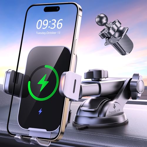 ISEYOU Handyhalterung Auto mit Ladefunktion, 15W Qi Wireless Charger Auto Automatische Klemmung, 360 Drehung&intelligentes Induktive Ladestation Kfz für iPhone 16(QC3.0 Autoladegerät Inklusive playe) von ISEYOU