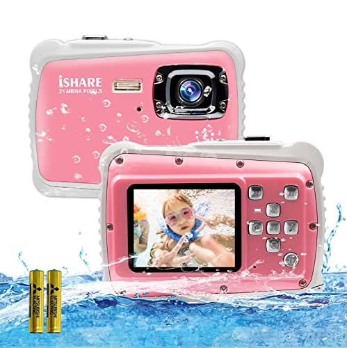 Wasserdichte Kinderkamera, 21 MP 1080P wasserdichte Digitalkamera mit 5,1 cm LCD, 8-fachem Digitalzoom und Mikrofon für Kinder, Mädchen, Jungen (32G-Karte) von ISHARE