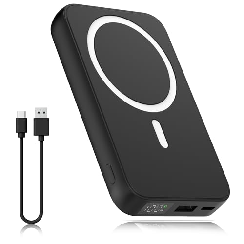 ISIX Magnetische Powerbank 10000mAh Kompatibel mit Magsafe für iPhone 12/13/14/15, Wireless Power Bank Klein aber Stark, PD20W+QC22.5W Schnelles Laden USB-C Externe Handyakkus mit LED-Display, Schwarz von ISIX