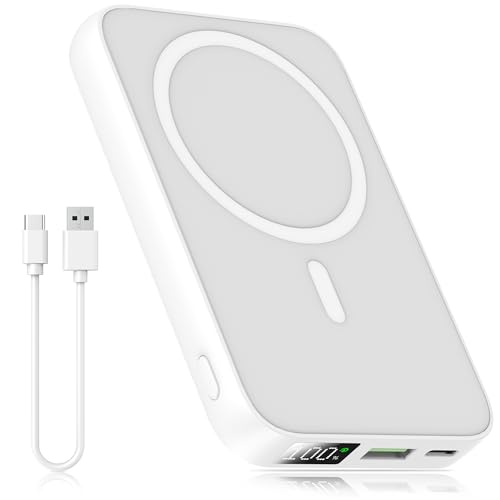 ISIX Wireless Powerbank 10000mAh, Magnetische Power Bank Kompatibel mit Mag-Safe für iPhone 12/13/14/15, PD20W+QC22.5W Schnelles Laden Externe Akkus mit LED Display Leichtes & Tragbares Design, Weiß ISIX Wireless Powerbank 10000mAh, Magnetische Power Bank Kompatibel mit Mag-Safe für iPhone 12/13/14/15, PD20W+QC22.5W Schnelles Laden Externe Akkus mit LED Display Leichtes & Tragbares Design, Weiß von ISIX